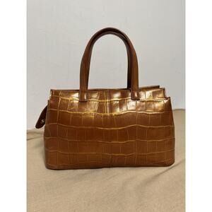 Monsac Satchel Bag Womens Brown Croc Embossed Leather Top Handle Purse Tote Zip